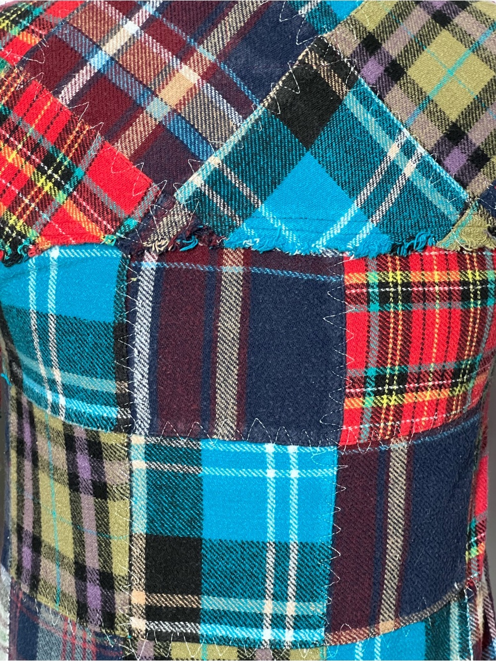 We The Free Flannel Patchwork Shirt XS Lost in Plaid Crochet Grunge Boho Frayed - Picture 7 of 16